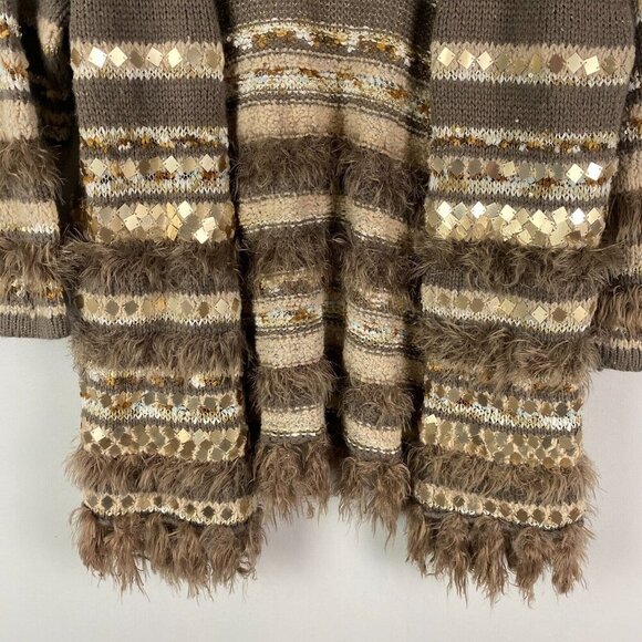 Chicos Embellished Shine Greta Cardigan Size 2 US L Stripe 3/4 Sleeves Open - Picture 3 of 11